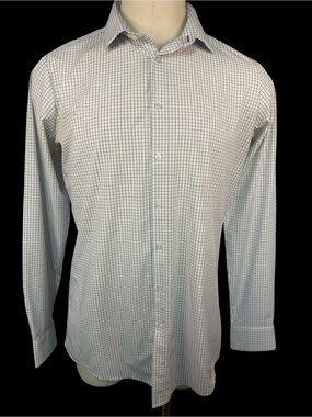 Mizzen + Main Trim Tall White and Navy Windowpane Dress Shirt Men’s Large